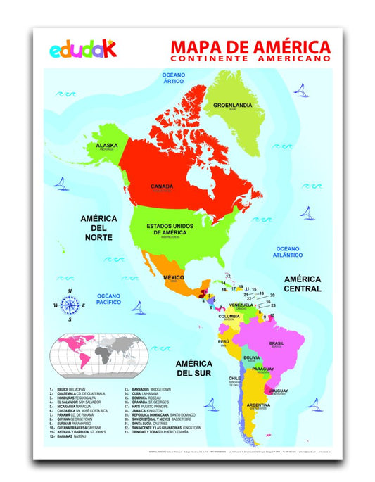 Lámina Didáctica: Mapa Continente Americano